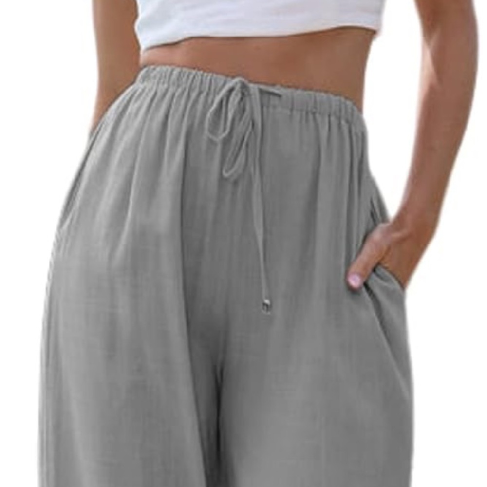 Linen & Cotton Wide-Leg Pants. Grey. NWT. Size XL - Picture 2 of 4
